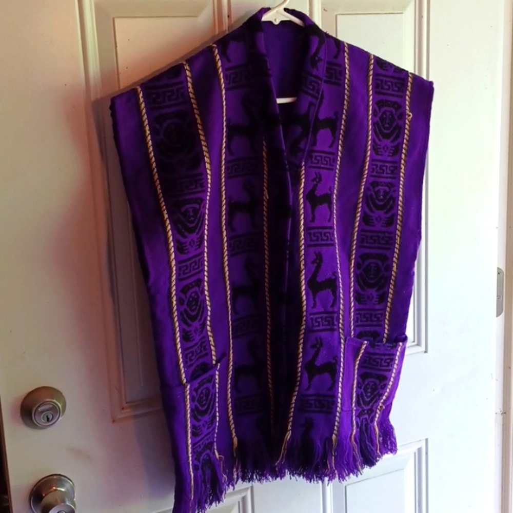 Purple Knit Fringed Llama Vest